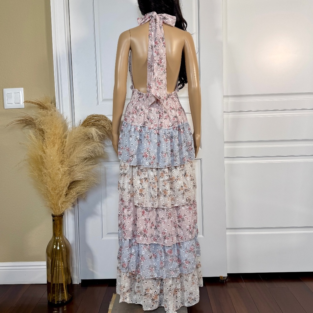 FLORAL EYELET HALTER TOP MAXI DRESS - Picture 5 of 12